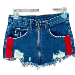 CARMAR Los Angeles Size 26 Waist Denim Striped Beatrice Zip Front Mini Skirt